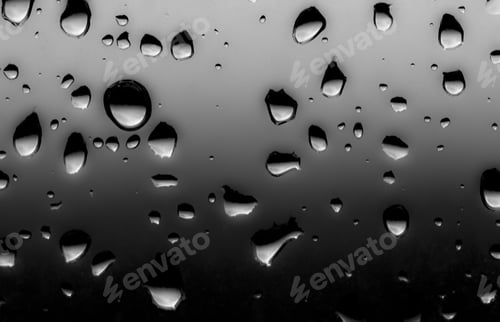 Preview: Water drops on gray background, black and white