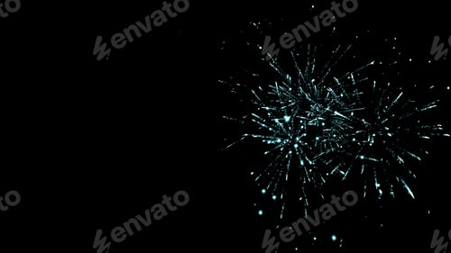 Preview: green festive fireworks in dark night sky, isolated on black