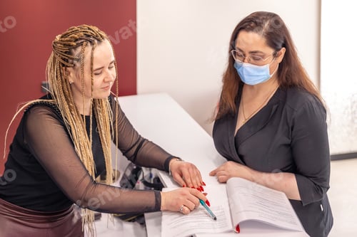 Preview: Female dentists with papers. Professional doctors solve problems with documents.