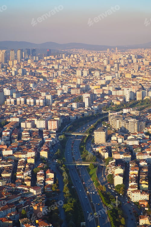Preview: View of city with roads and buildings in the background in Istanbul