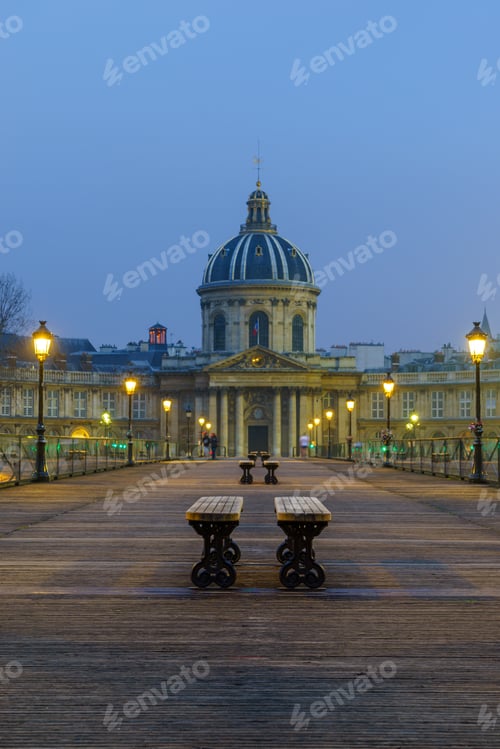 Preview: River Seine with Pont des Arts and Institut de France at night in Paris