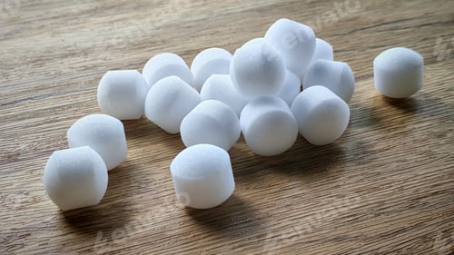 Preview: White naphthalene balls on blue background.