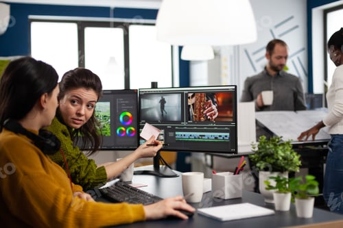 Preview: Team of editors women working with modern studio post production software