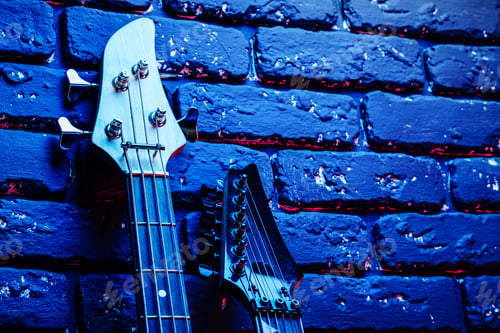 Preview: Guitar headstock with tuners on dark background