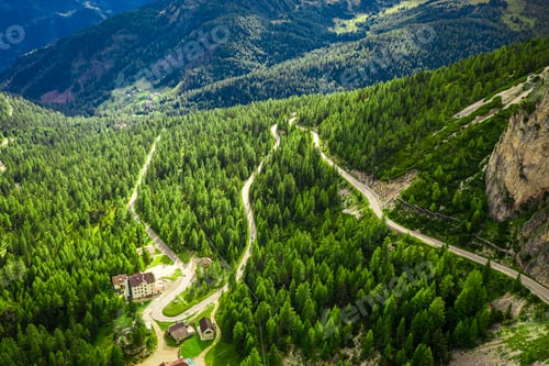 Preview: Aerial view of Passo Falazarego, Sass de Stria peak, Dolomites
