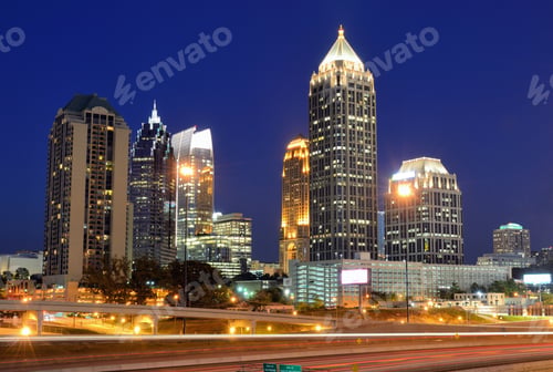 Preview: Interstate 85 Runs Below The Skyline Of Midtown Atlanta, Georgia, Usa.
