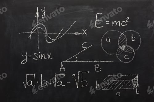 Preview: Math formulas on black chalkboard