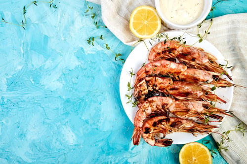 Grilled Shrimp with Lemon and Sauce Overhead
