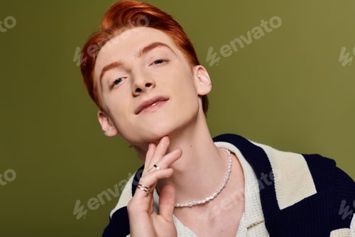 Preview: Handsome young man expressing emotions in a serene indoor setting