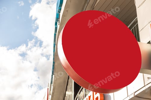 Preview: Close-up of blank round signboard of red color