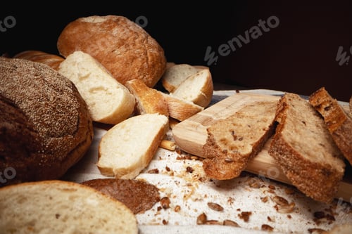 Preview: Cut bread assortment for a background, close up