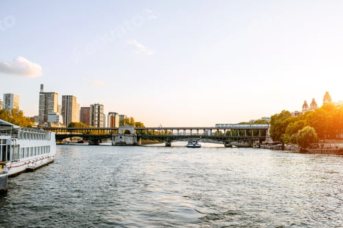 Preview: Seine river with modern buildings in Paris