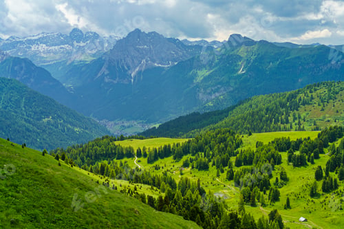 Preview: Mountain landscape along the road to Sella pass, Dolomites