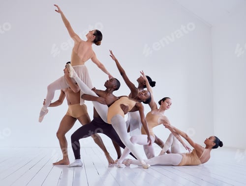 Preview: Shot of a group of ballet dancers practicing a routine in a dance studio