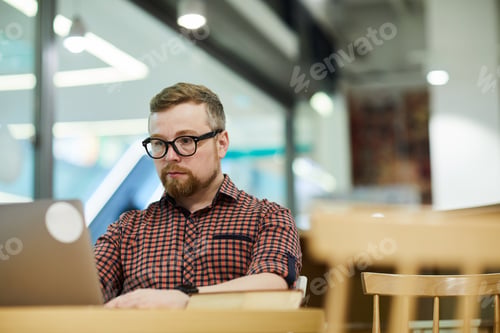 Preview: Male freelancer working in cafe