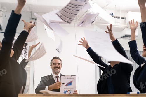 Preview: Group of diversity working people in office meeting room feeling glad and happy