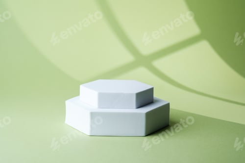 Preview: Minimal white hexagon pedestals stacked on pastel green background