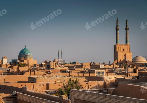 Preview: rootops and landscape view of yazd city old town iran