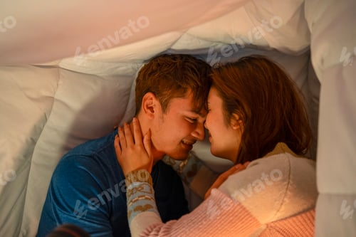 Preview: Young couple is stay together in bedroom.