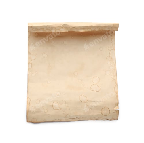 Preview: Sheet of old parchment paper isolated on white, top view. Space for design