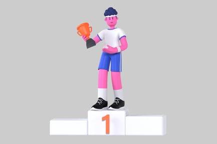 Preview: Winner Holding Trophy on Podium