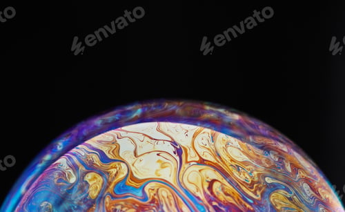 Preview: Virtual reality space with abstract multicolor psychedelic planet. Closeup Soap bubble like