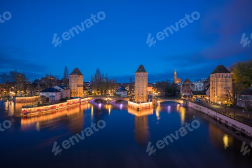 Preview: Tourist area "Petite France" in Strasbourg, France and covered bridges