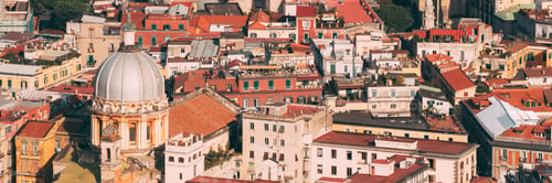 Preview: Naples, Italy. Top View Cityscape Skyline With Famous Landmarks In Sunny Day. Many Old Churches And