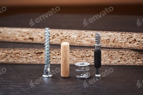 Preview: Furniture assembly tools eccentric and confirmatte on a white background isolated