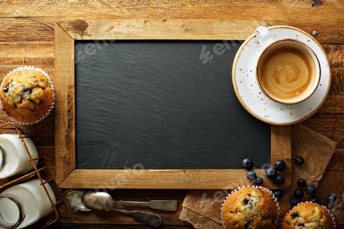 Preview: Freshly baked blueberry muffins in a rustic setting