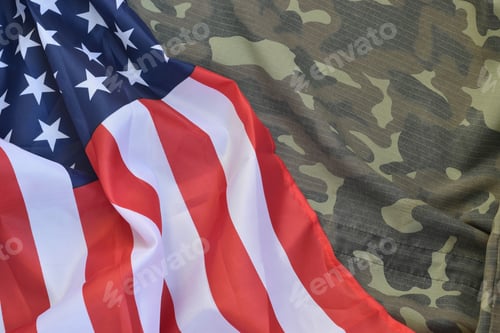 Preview: United States of America flag and folded military uniform jacket