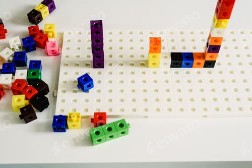 Preview: Montessori material, game to learn addition, made in colorful plastic blocks
