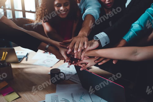 Preview: Business People Teamwork : Stacking Hands of Colleague for Success People Giving Motivation.
