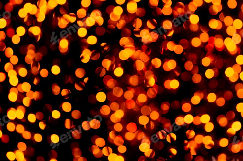 Preview: Unfocused abstract gold bokeh on black background. defocused and blurred many round light