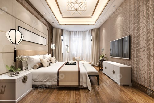 Preview: 3d rendering modern luxury classic bedroom with marble decor