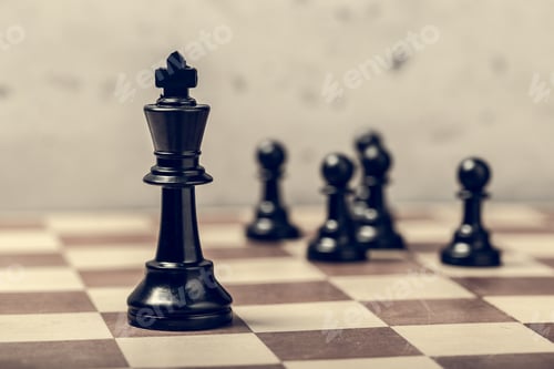 Preview: chess pieces on the board in blur selective focus