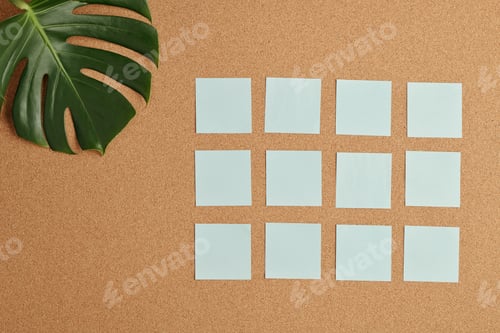 Preview: Flat layout of several rows of white blank notepapers on beige background