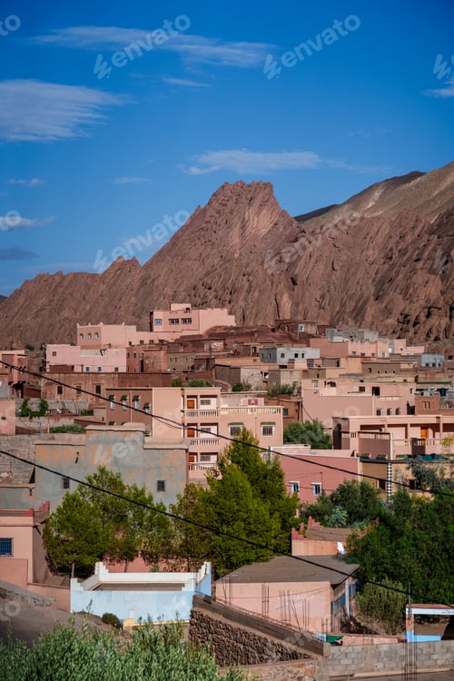 Preview: Nature, rocks, houses and mountains in Dades Gorge Morocco during sunset
