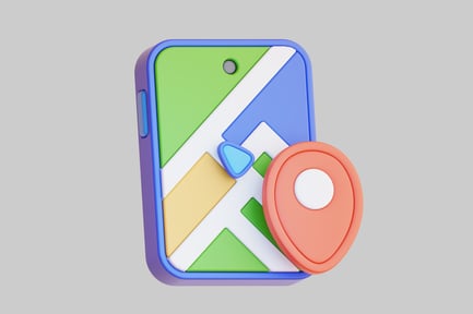 Visualização: Mapa de aventura colorido com marcador de localização