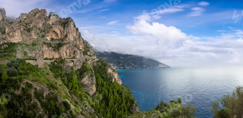 Preview: Rocky Cliffs and Mountain Landscape by the Tyrrhenian Sea. Amalfi Coast, Italy. Nature Background