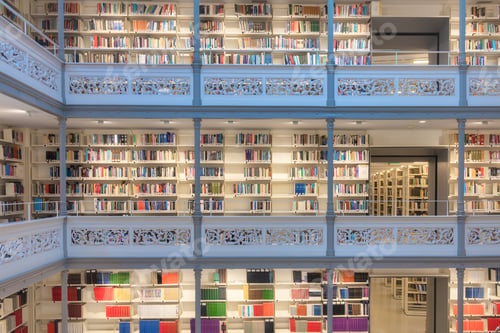Preview: A background of books in the library. Learning and education. The library at the university.