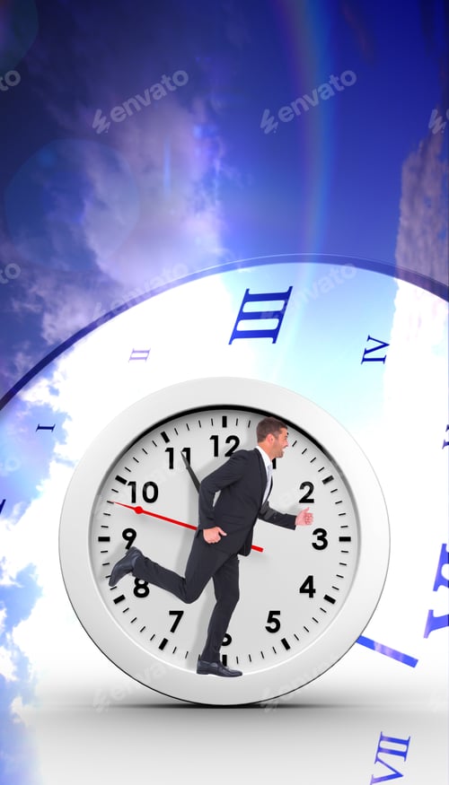 Preview: Businessman Running Against Digitally Generated Roman Numeral Clock