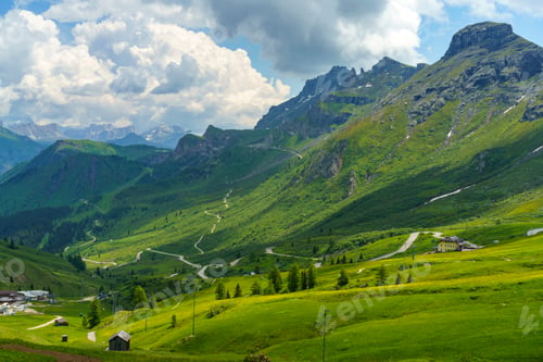Preview: Mountain landscape along the road to Pordoi pass, Dolomites