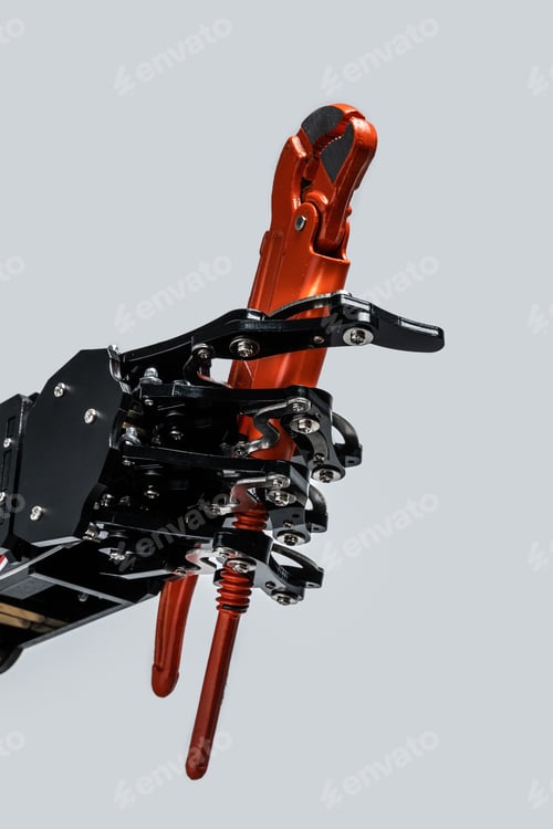 Preview: Real robotic hand with plumber wrench.