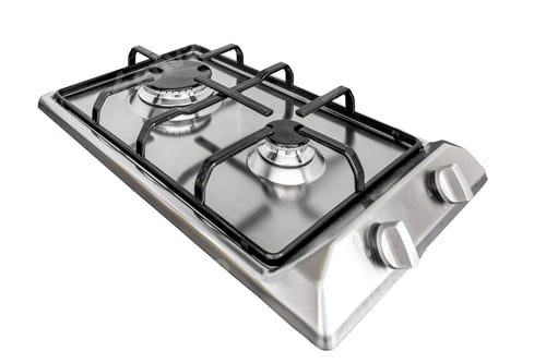 Preview: isolated gas stove cooker on two burners in the kitchen