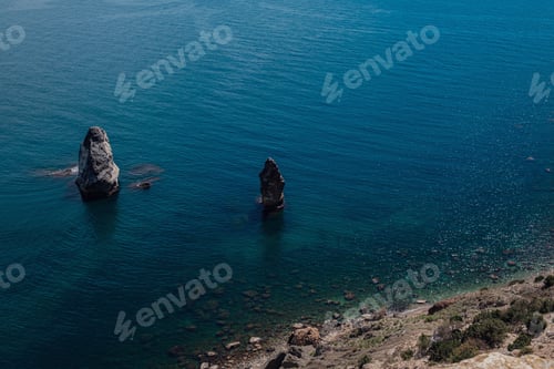 Preview: Beautiful view from the cliff on the blue sea.