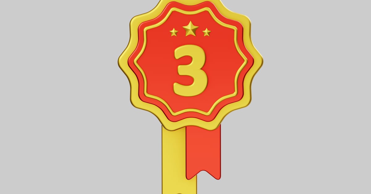 Third place ribbon award with stars 3D, Incl. achievement & competition ...