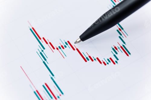 Preview: Women hand and graph chart with falling trend.