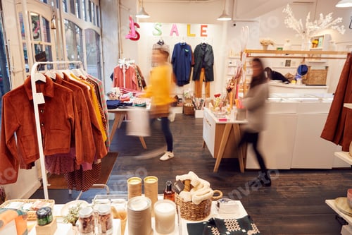 Vista previa: Interior View Of Clothing And Gift Shop With Motion Blurred Customers