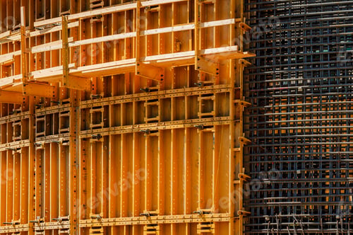 Preview: A construction site, a high rise building, rebar concrete shuttering